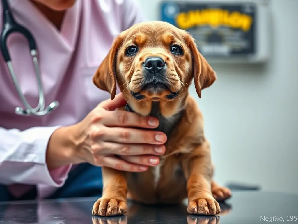 Foto realista de un cachorro Labrador paciente examinado por un veterinario
