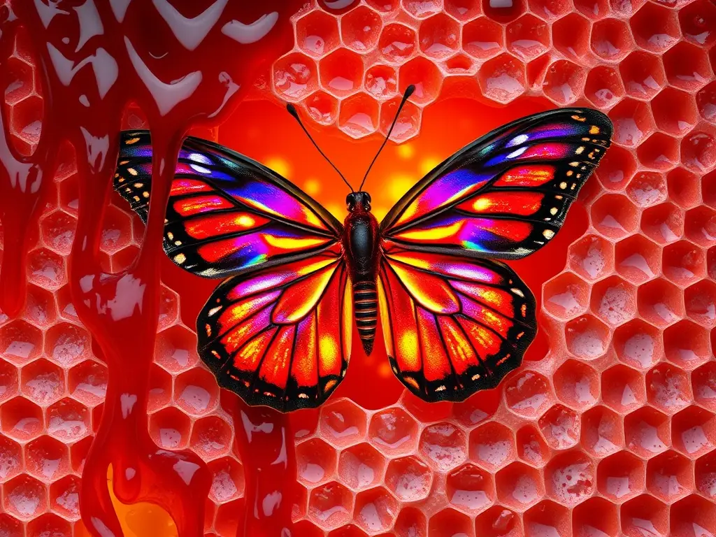 Es una fotografía realista de una sección de abeja con detalles exquisitos