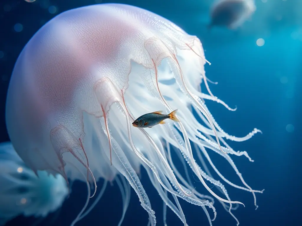 Primer plano hiperralista de brazos luminosos medusa