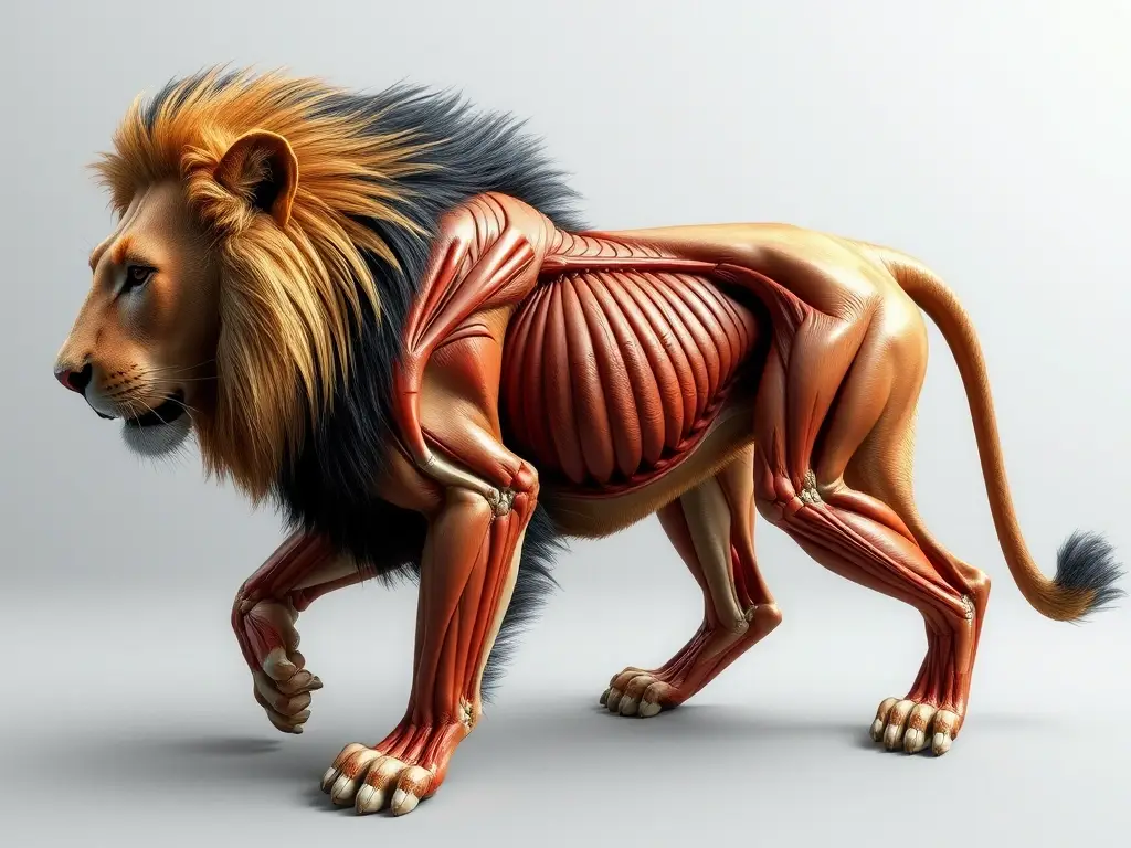Rendering detallado y fotorealista de anatomía del león