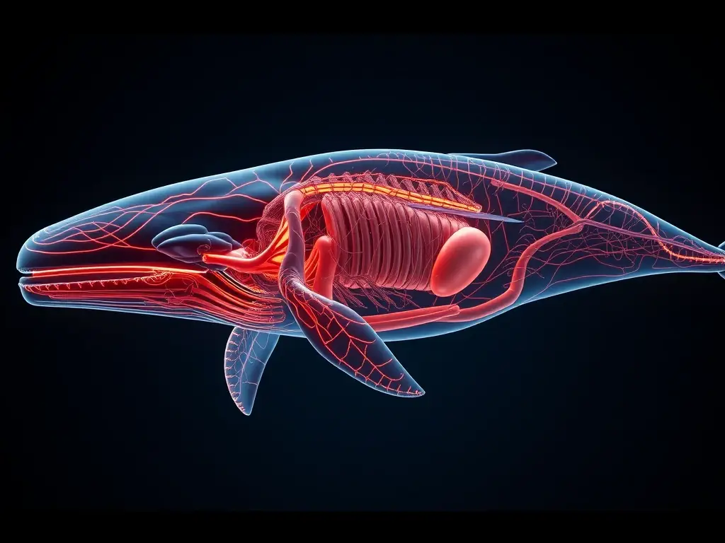 Imagen de anatomía realística de un ballena ballena, 8K, con luz interior
