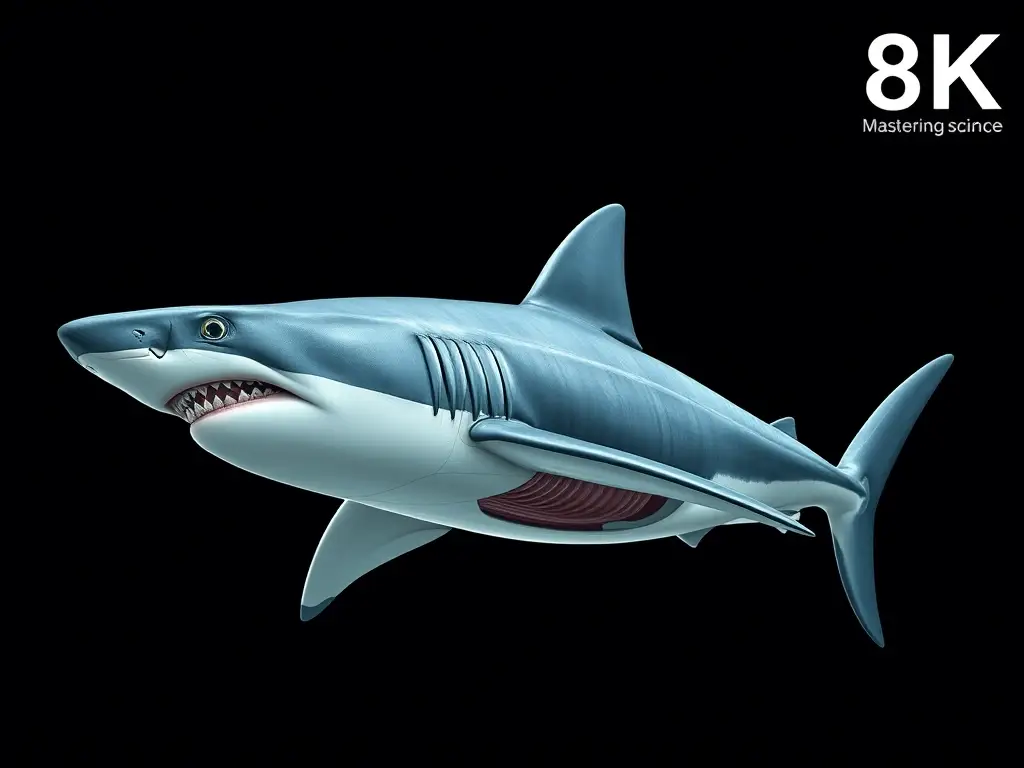 Ilustración anatomica realista de tiburón blanco