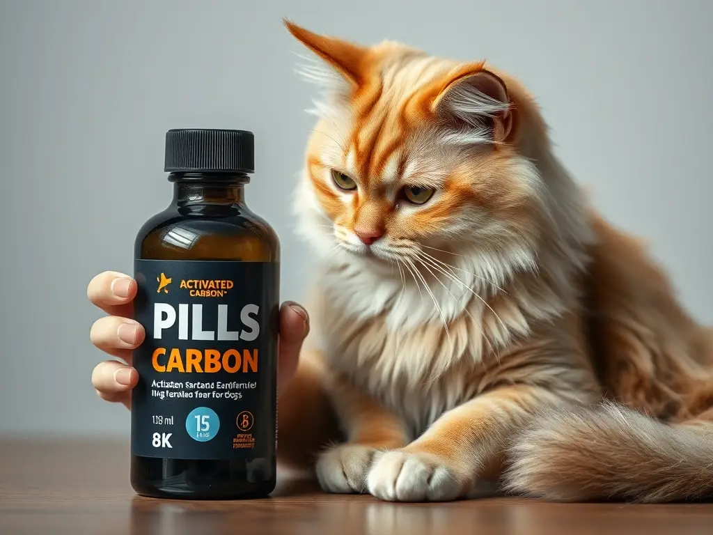 Fotografía realista de un gato examinando un producto para perros