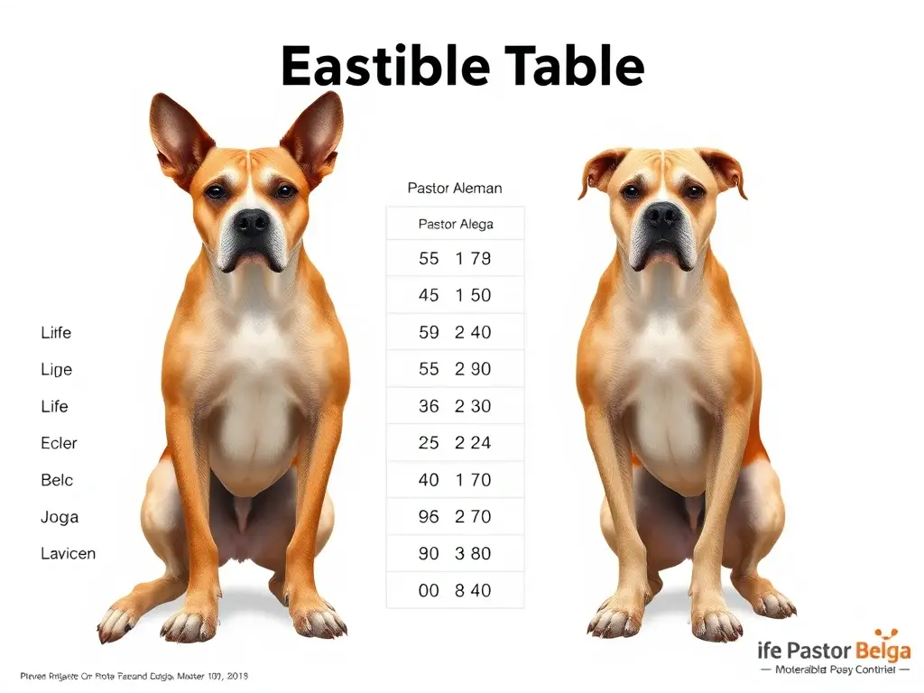 Ilustración en estilo realista de tabla comparativa de salud y longevidad de pastor alemán y pastor belga