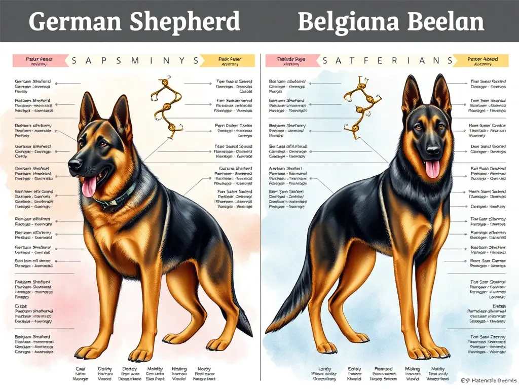 Un retrato comparativo detallado en 8K, de perros Pastor Alemán y Pastor Belga