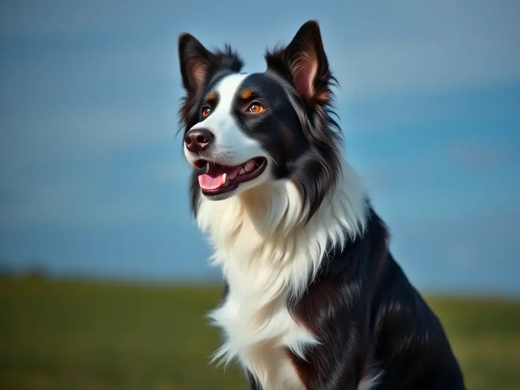Portrait de Border Collie, detalladamente lit, en un paisaje natural