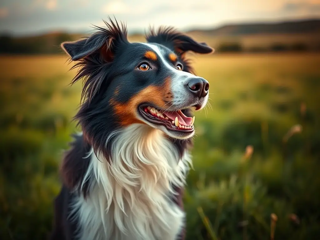 Fotografía realista de Border Collie en campo español, con cuidado en detalles