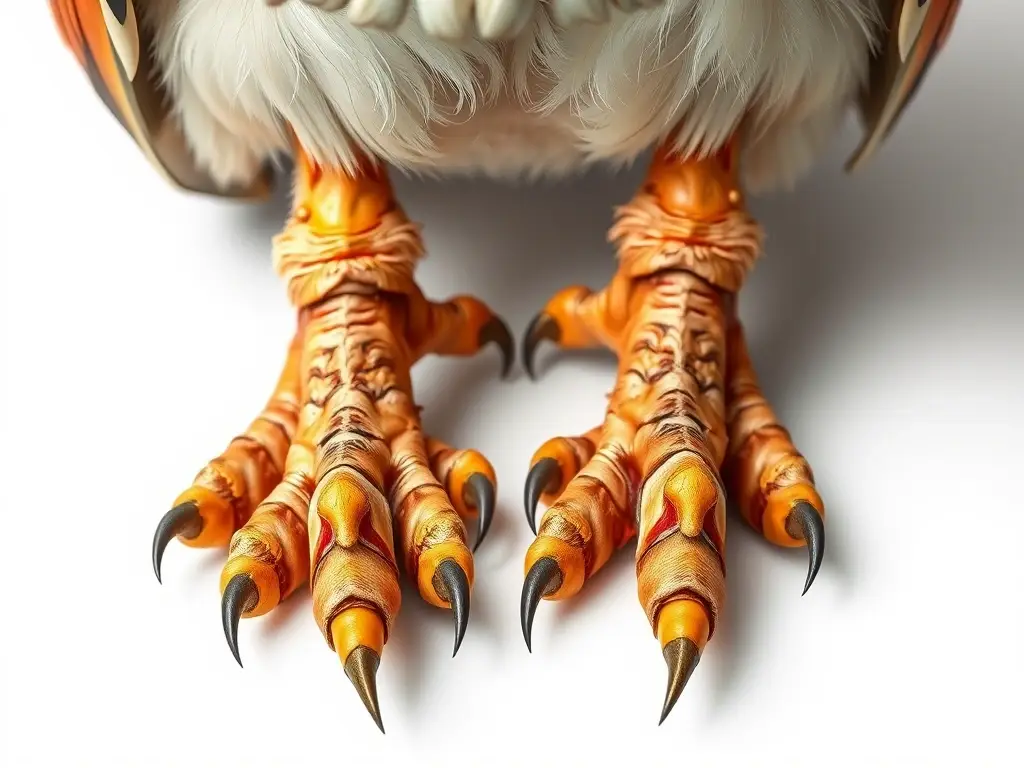 Ilustración realista de patas de ave con adaptaciones anatómicas complejas