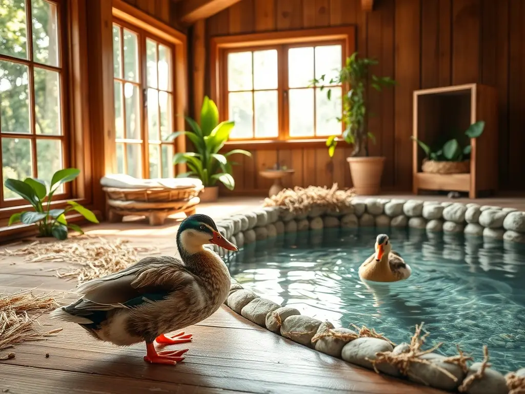 Espacio interior‑exterior cálido para patos