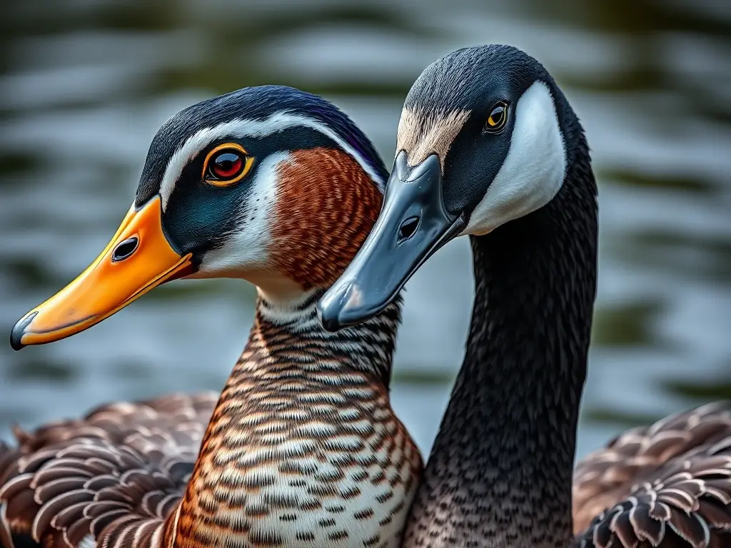 Una obra artística realista de aves acuáticas