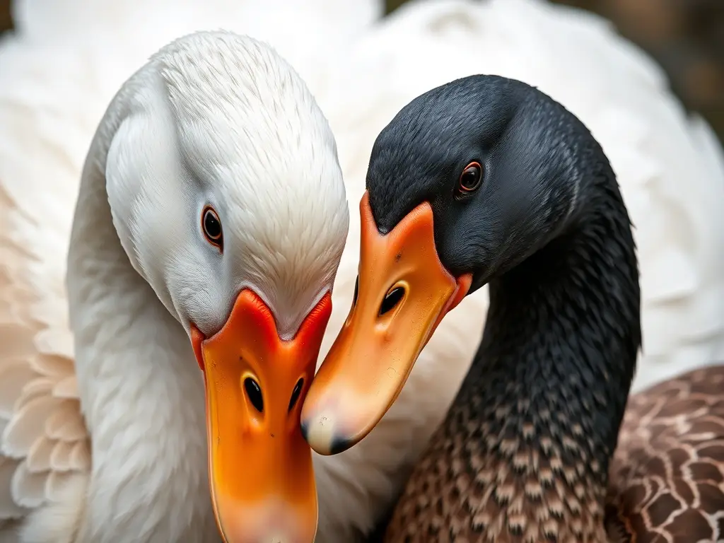 Foto realista de un pato y una ganso en un contrapunto de plumaje