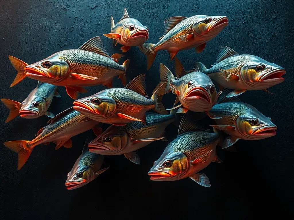 Foto de peces depredadores realistas en un fondo oscuro