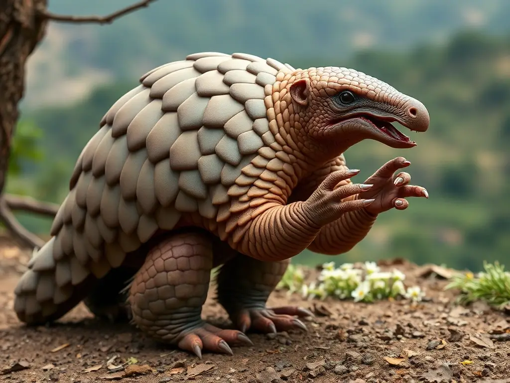 Fotografía realista de pangolin en un paisaje natural y detallado