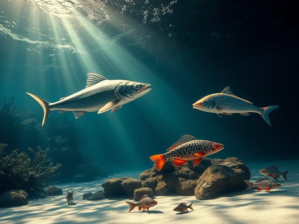 Pintura submarina hiperrealista de peces amenazados