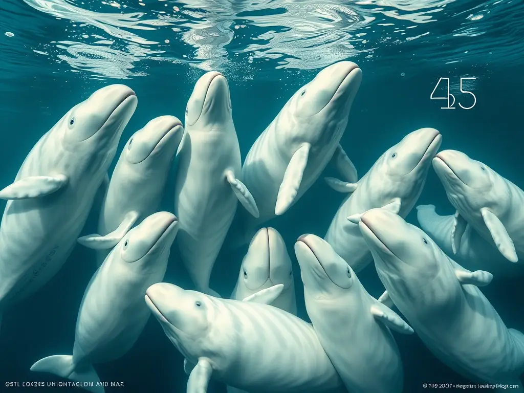 Fotografía realista de belugaes en su hábitat natural