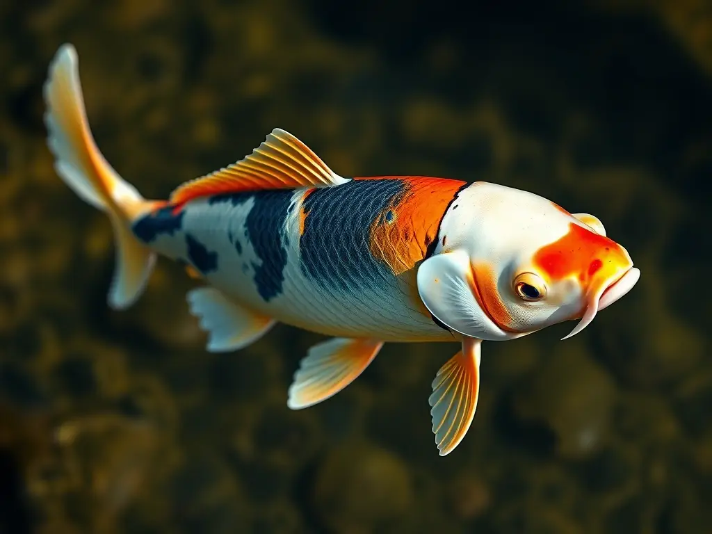 Imagen realista, 8K, de carpa koi en hábitat natural, sin texto ni marcas