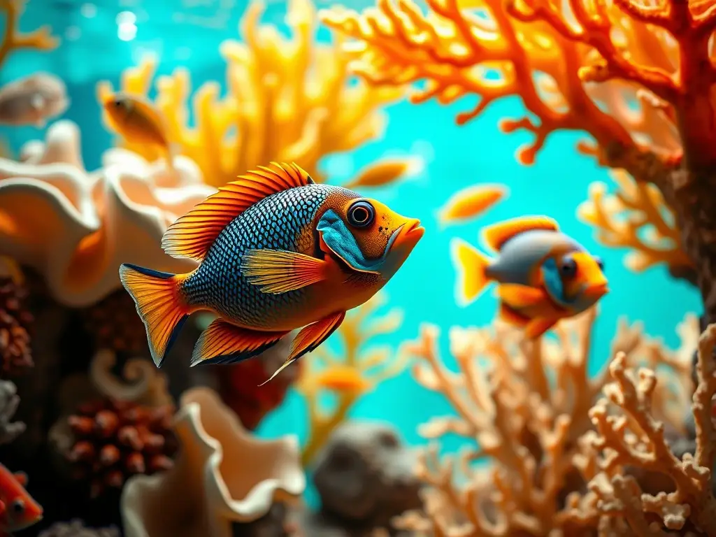 Acuarela de peces El Pleco en un acuario realístico