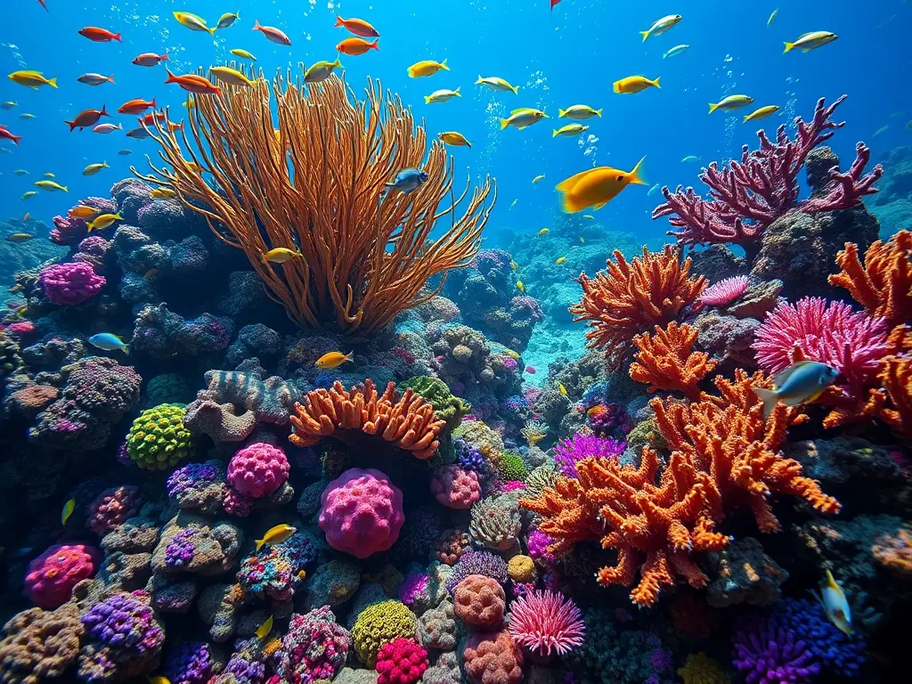 Imagen realistic del arrecife coralino lleno de vida
