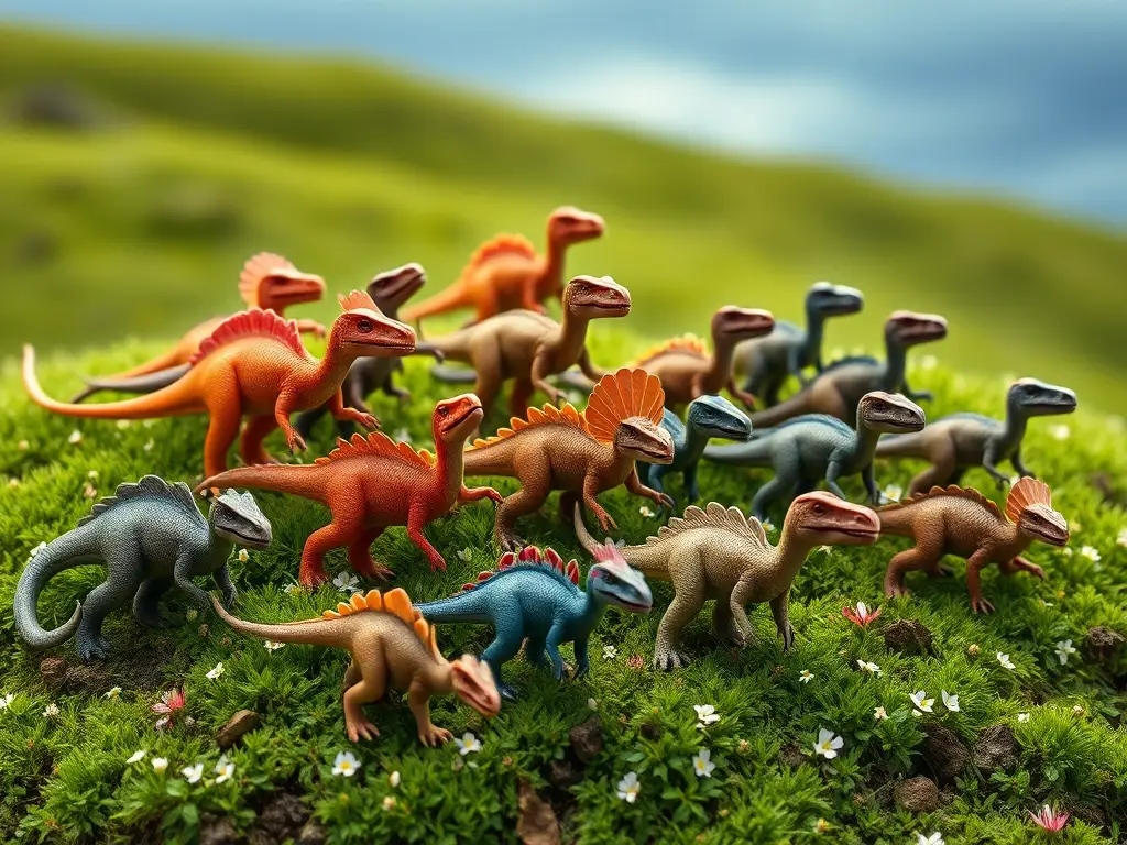 Un retrato de 18 dinosaurios de miniaturización realista y detallado