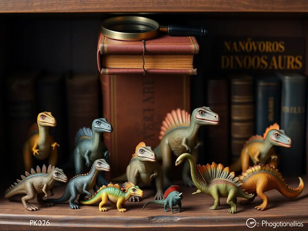 Fotorealista y detallada imagen del libro, Herbívoros Miniatura, con dinosaurios