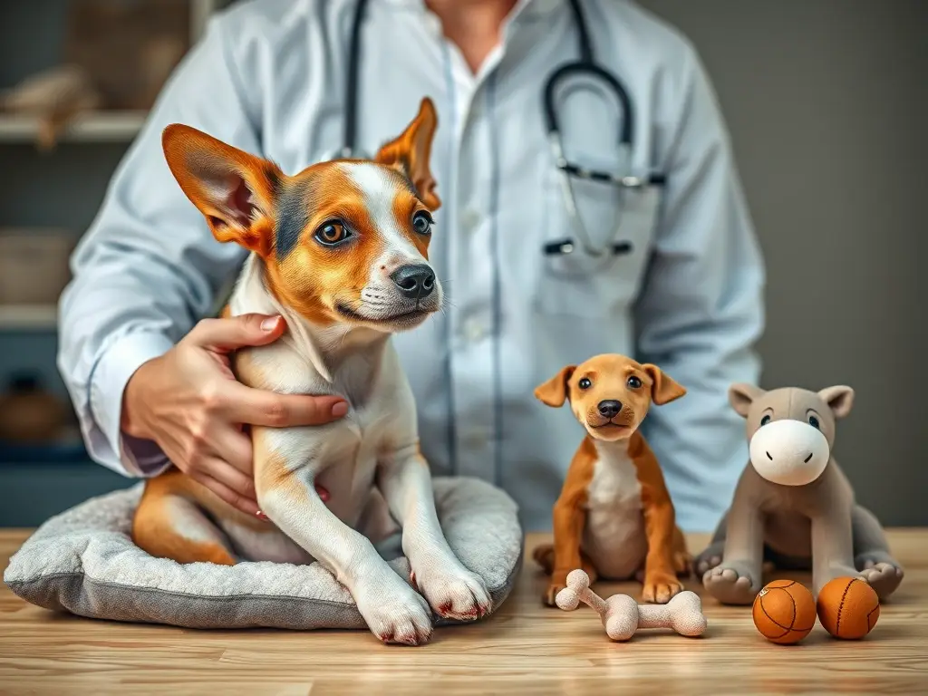 Imagen realista del veterinario con un perro esterilizado