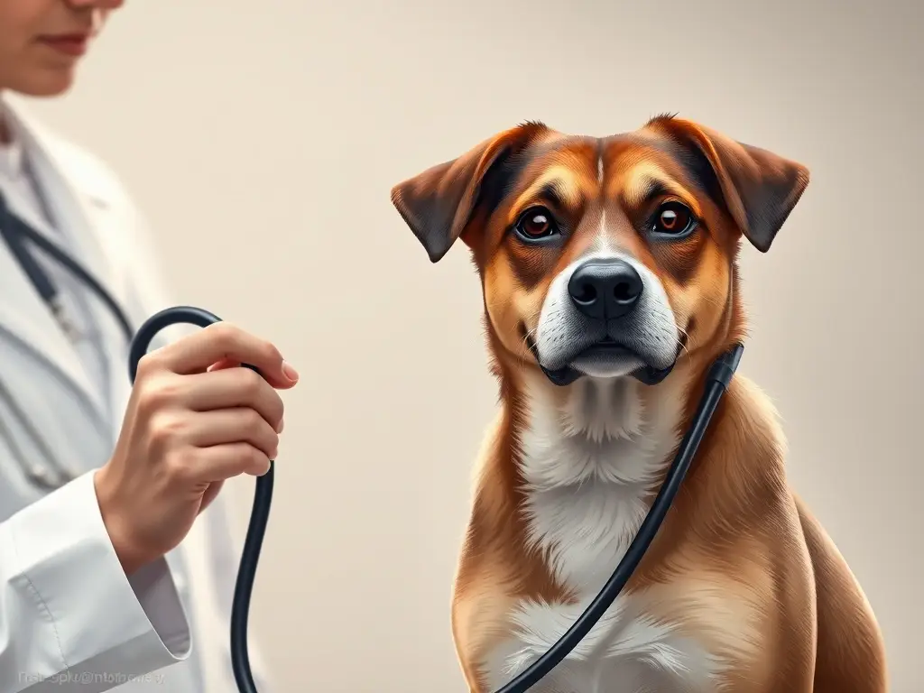 Fotografía realista de veterinario examinando un perro mestizo