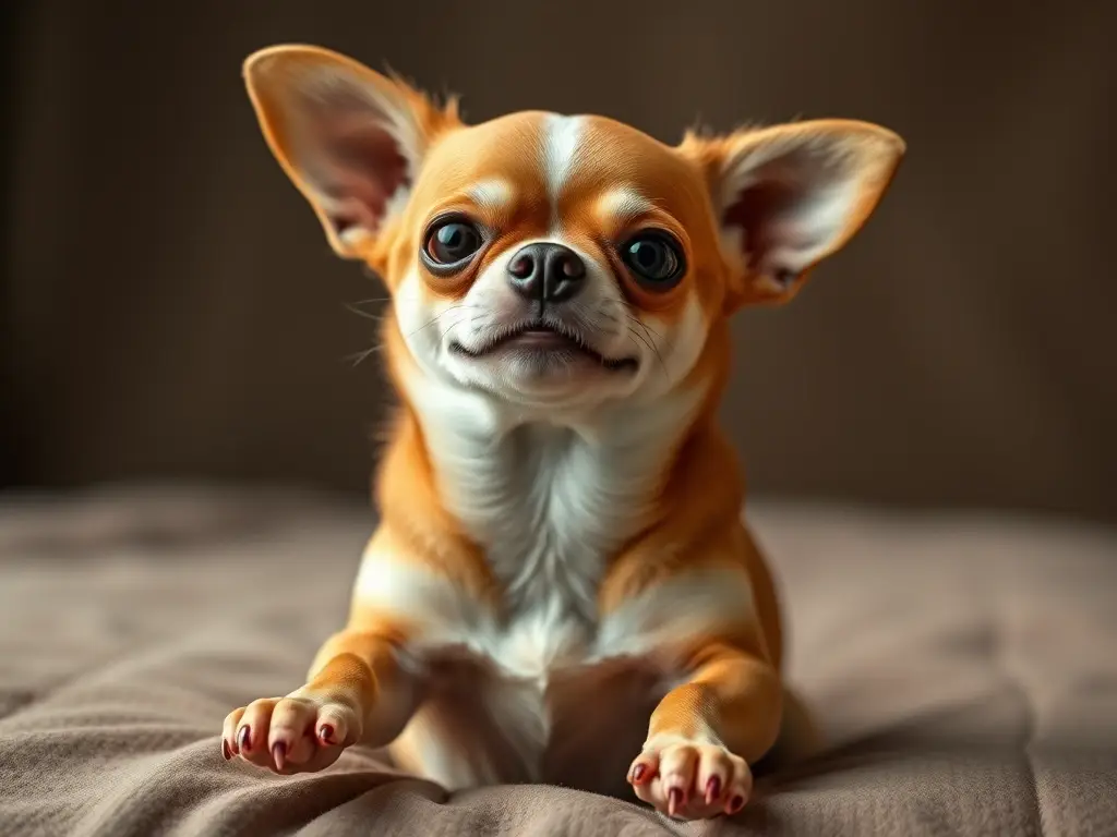 Imagen realista de un chihuahua en gestación con expresión amigable