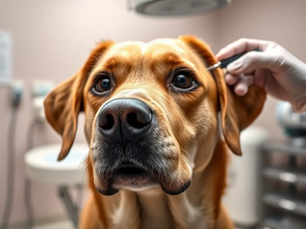 Retrato realista de perro con estrabismo veterinario