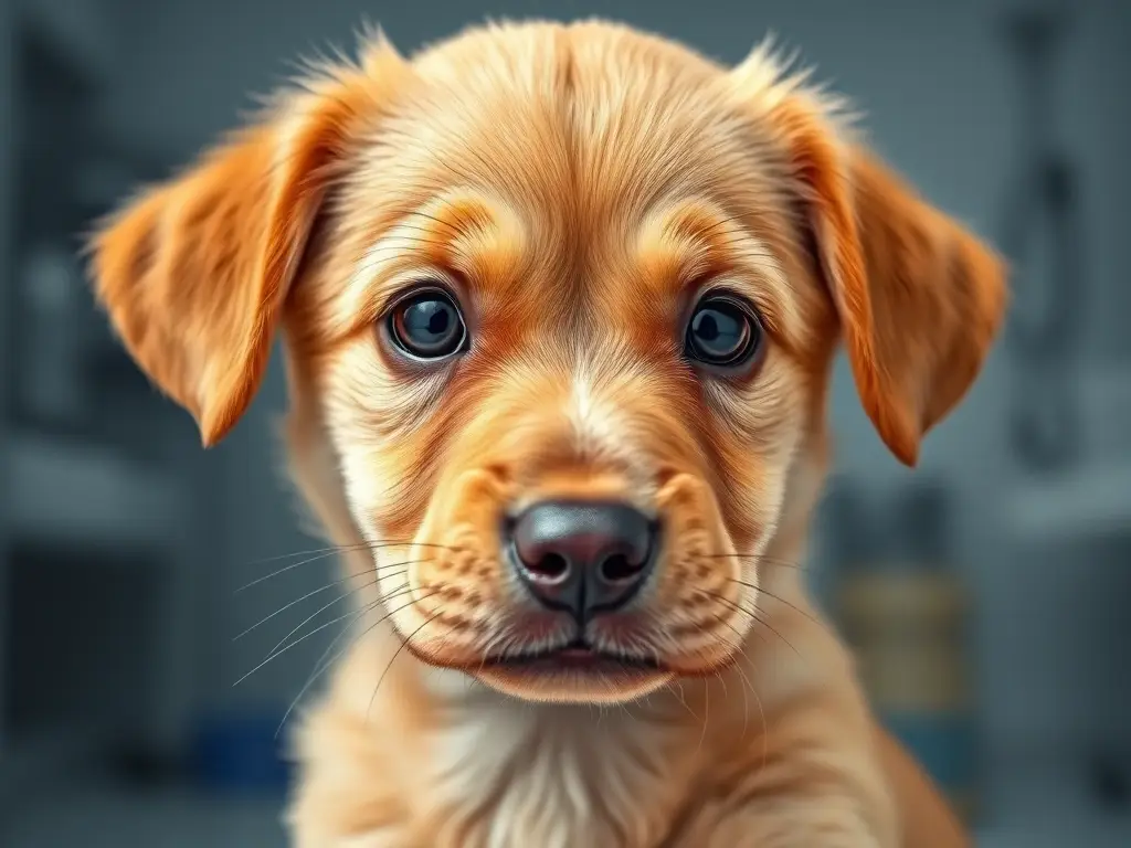 Retrato realista de cachorro con estrabismo