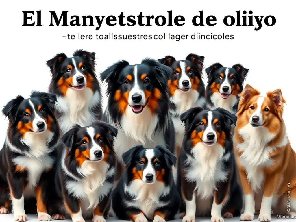 Foto realista de diez Australian Shepherds con collages de pelo