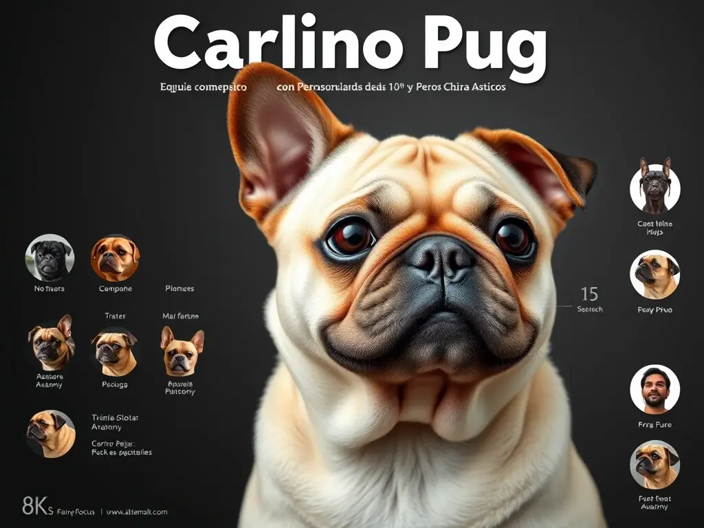 Fotografía realista de un pug con 10 razas