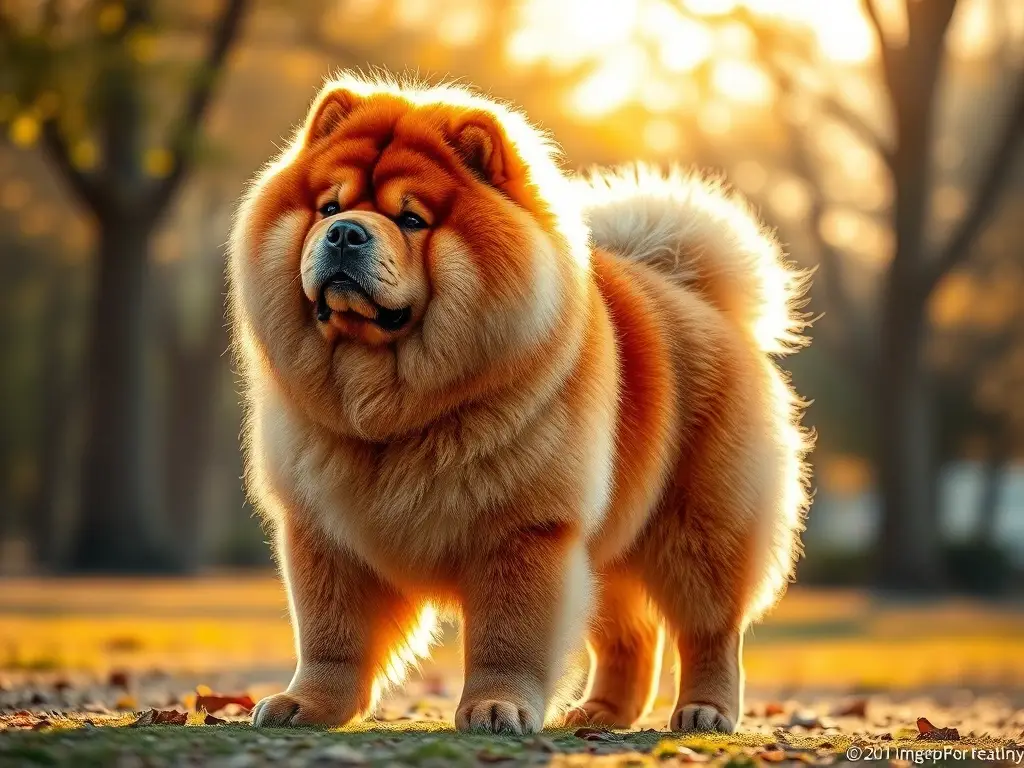 Foto realista de un Chow Chow majestuoso en un parque soleado