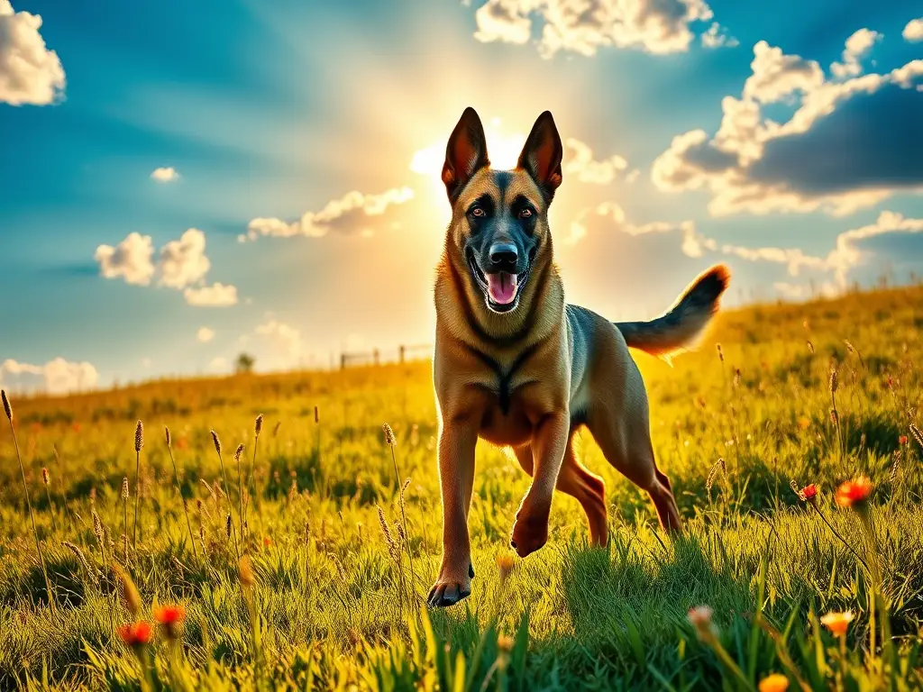 Un Pastora Belga Malinois majestuoso explora un prado soleado