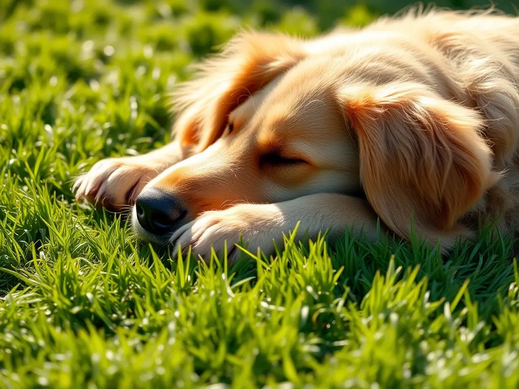 Un retriever dorado relajado duerme bajo el sol
