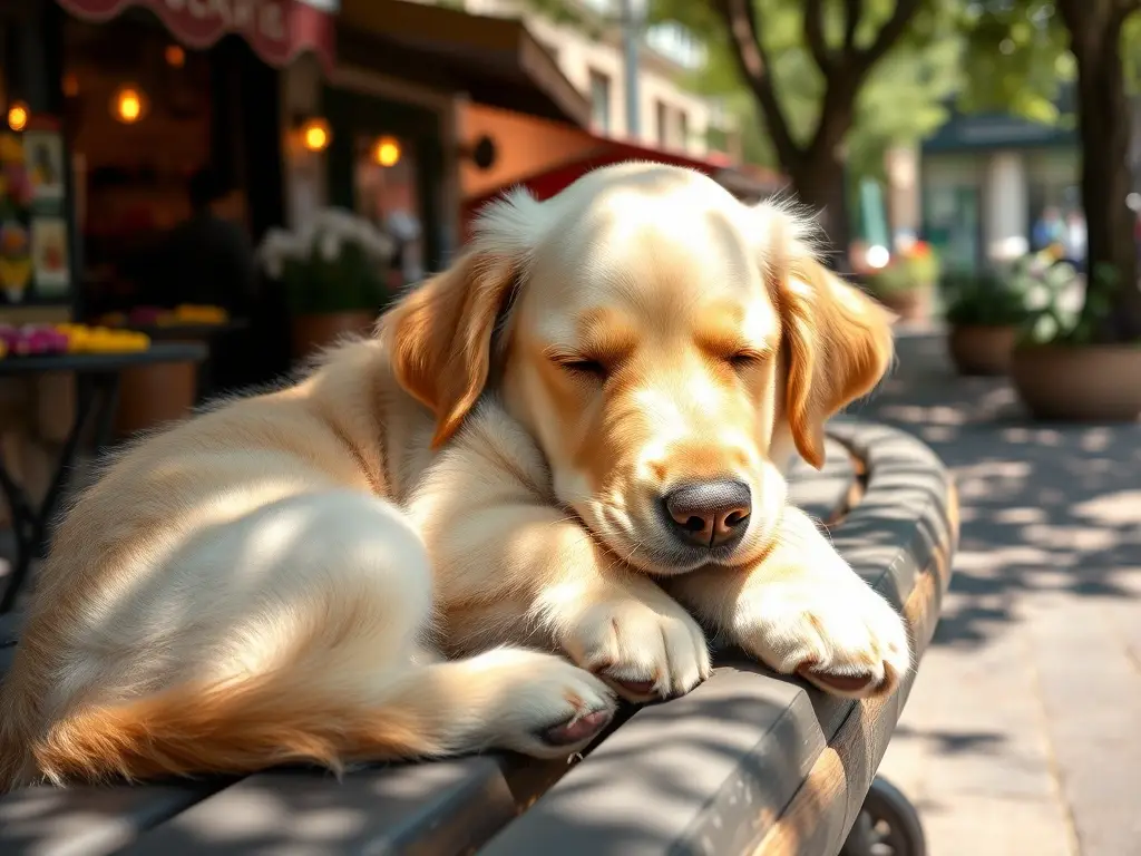 Un labrador dorado relájase en un parque soleado