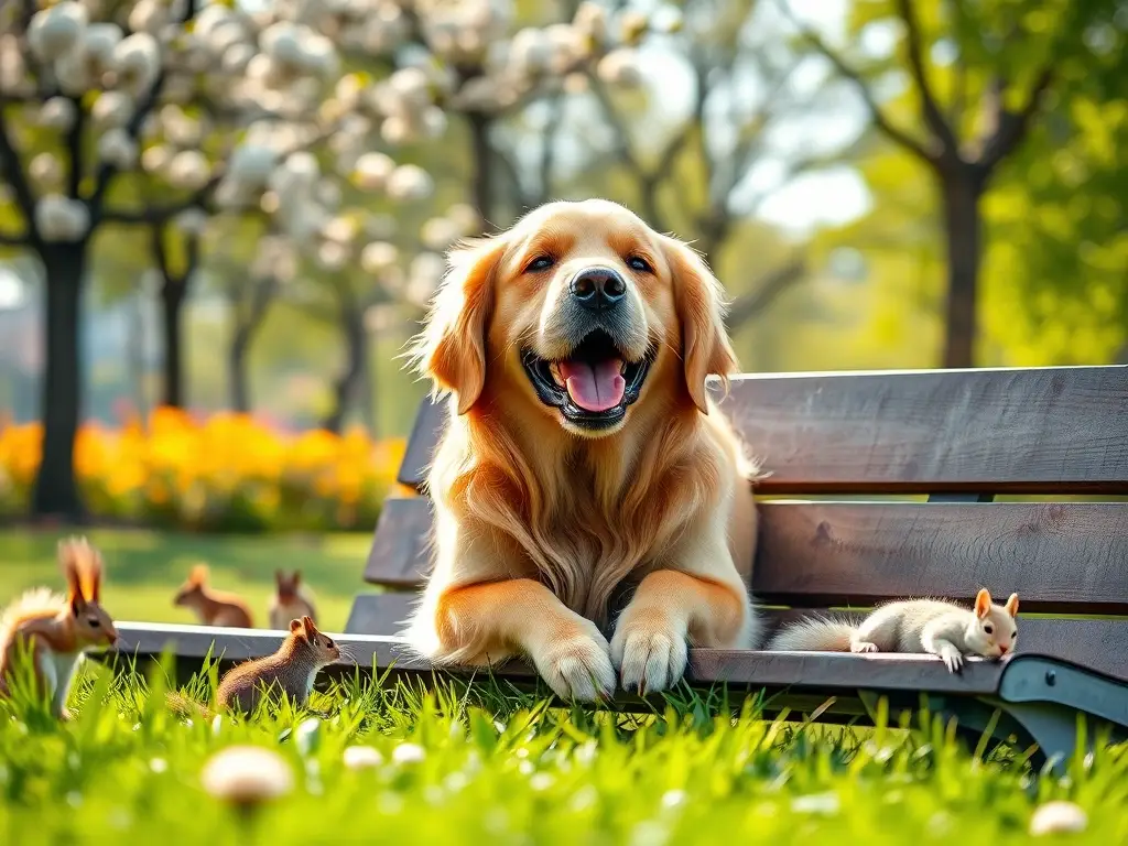 Una majestuosa Retriever feliz, descansando en un entorno park
