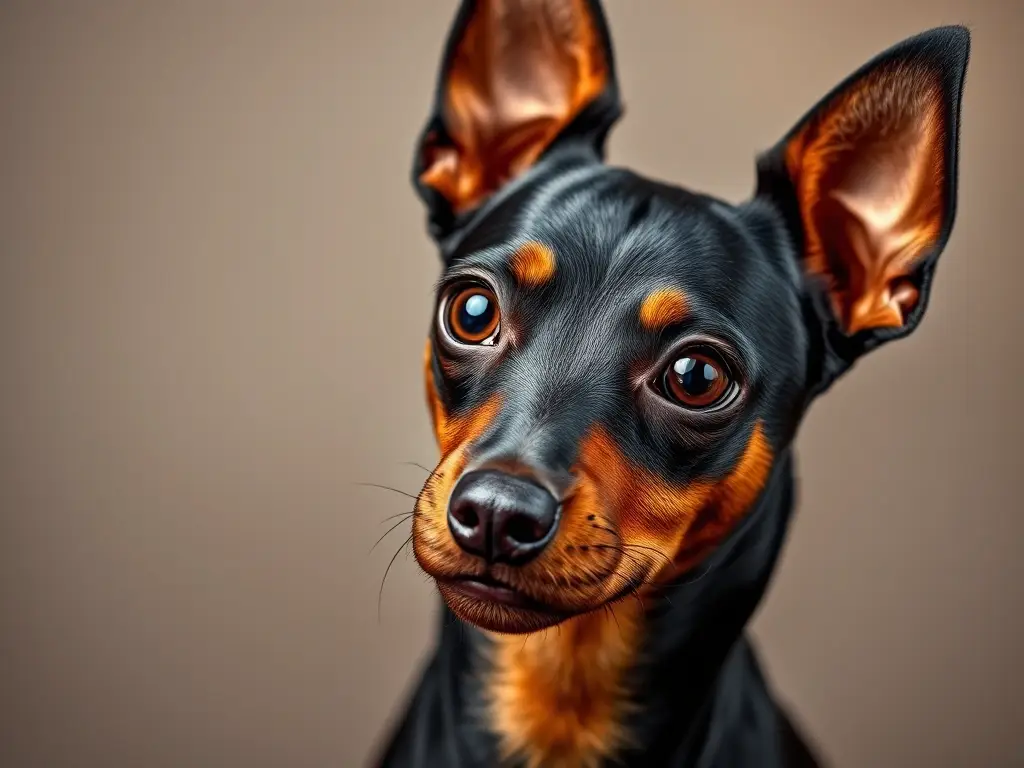 Fotografía realista de un Pinscher miniatura elegante
