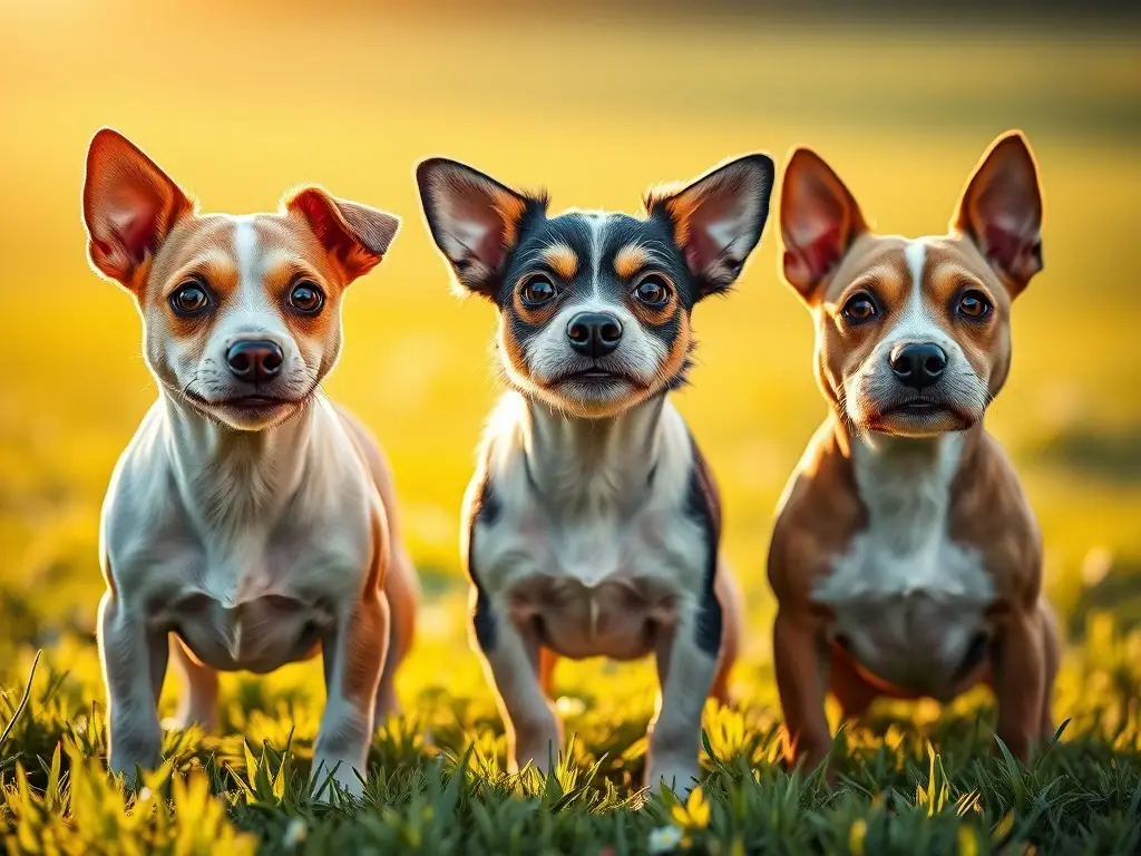 Tres terriers realistas en prado soleado