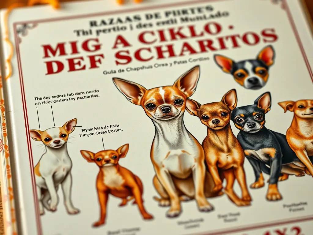 Un libro de diversos tipos de chihuahua con ilustraciones detalladas
