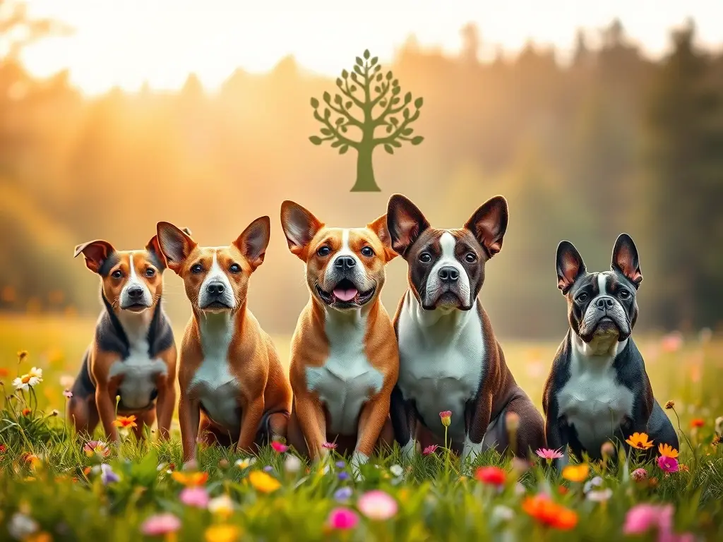 Perros cortos en prado fotorealista al atardecer
