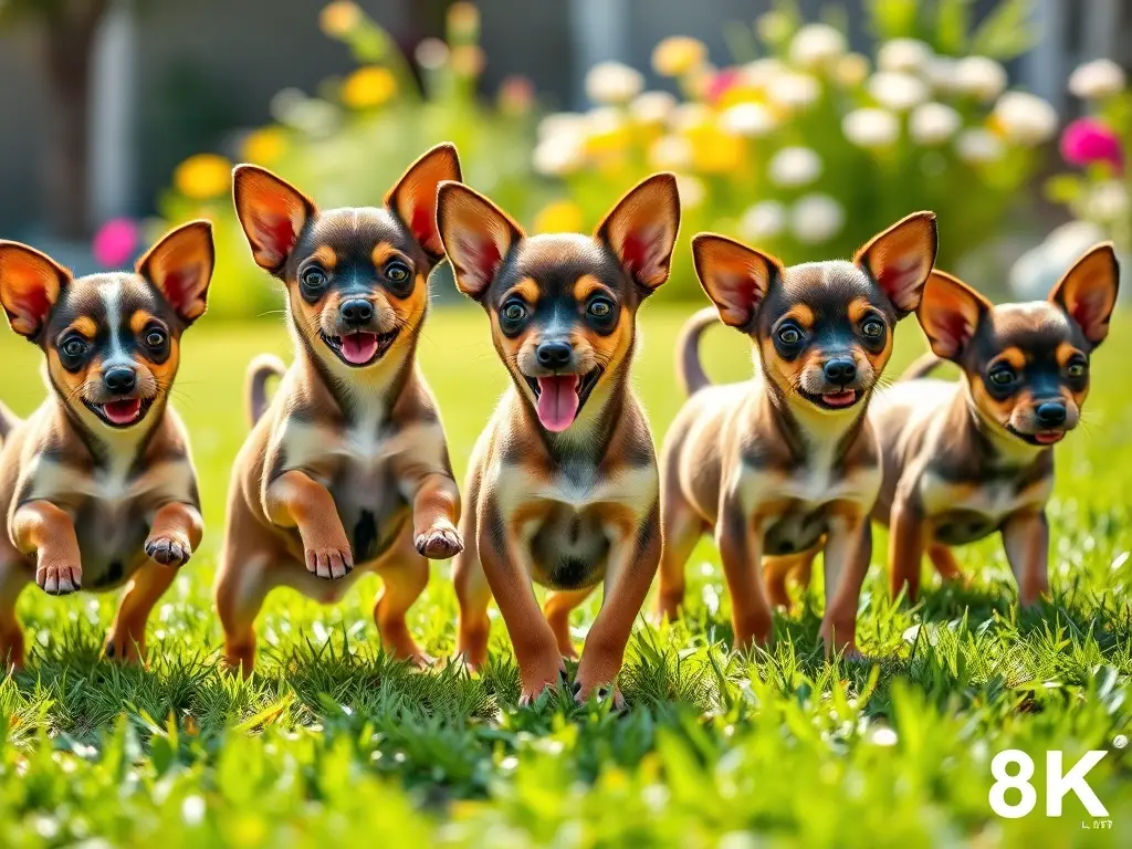 Foto realista de cachorros Chiweenie jugando al aire libre
