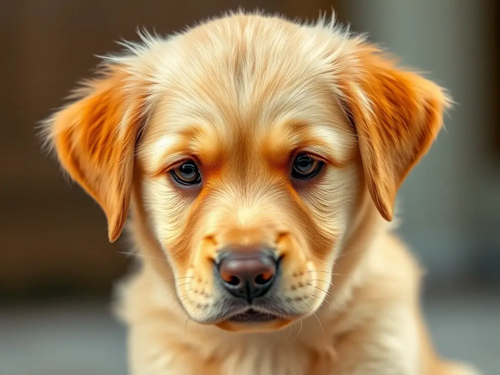 Portrait de un cachorro golden retriever preocupado, con alta resolución