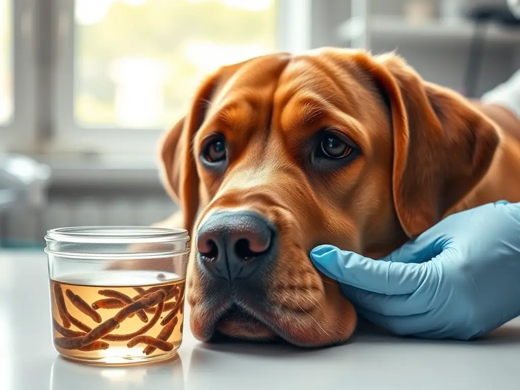 Labrador en mesa veterinaria con muestra parasitaria