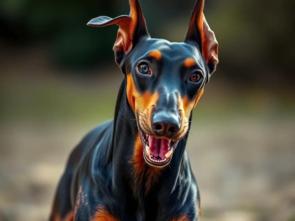 Fotorealistic retrato detallado de Doberman en acción