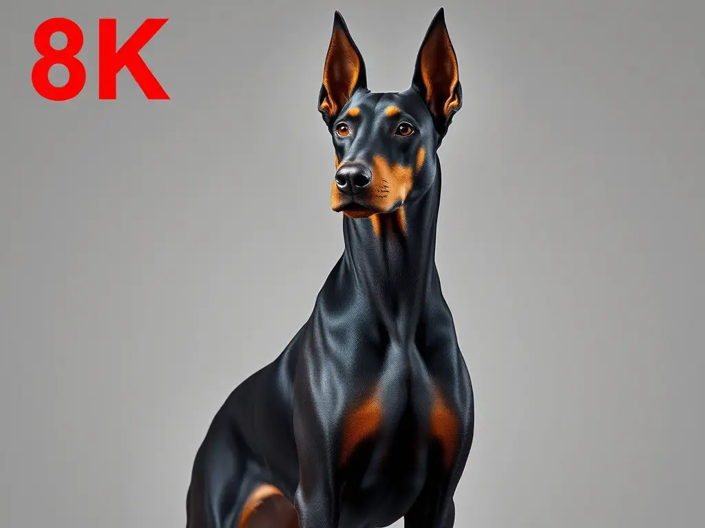 Escultura fotorealista de un DobermanPinscher confiante