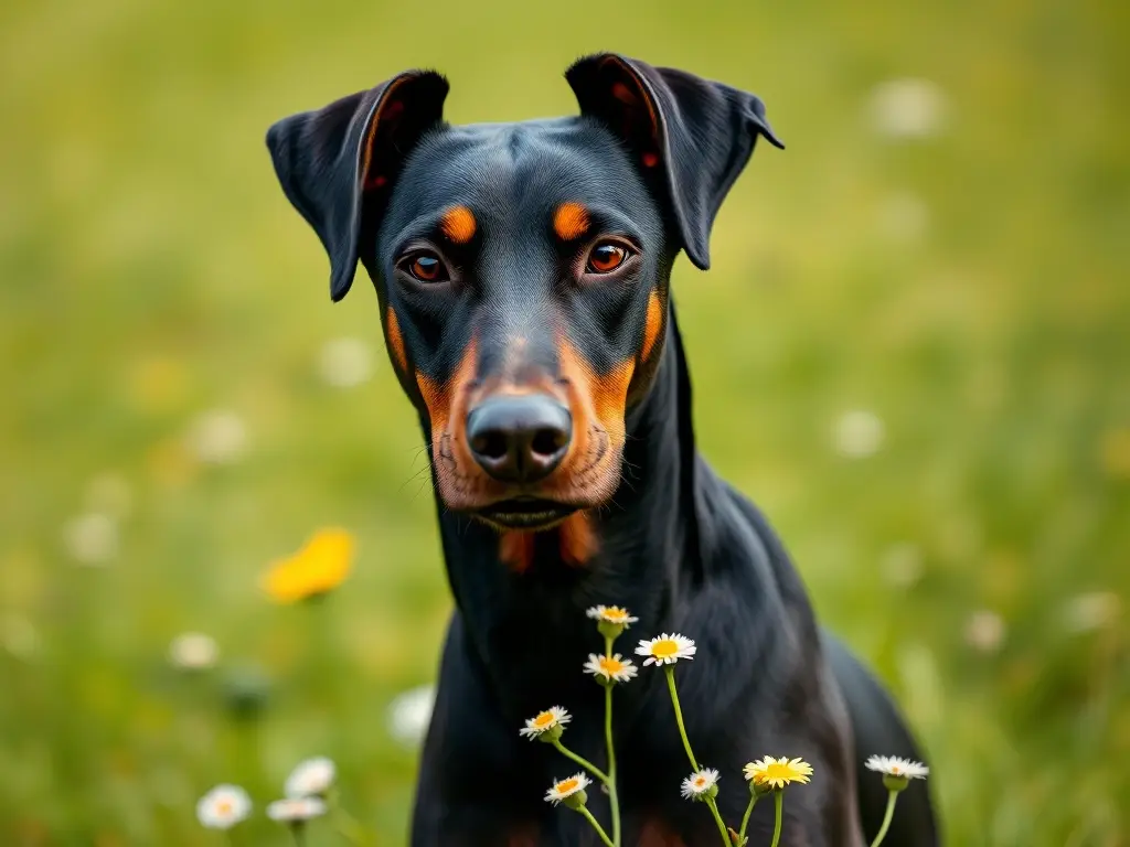 Foto realista de un Doberman Pinscher con ojos penetrantes