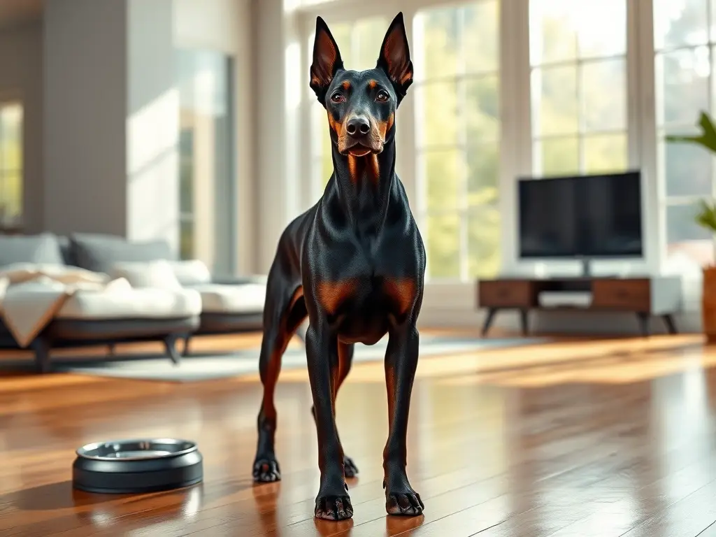 Retrato fotorrealista de Doberman elegante y atento