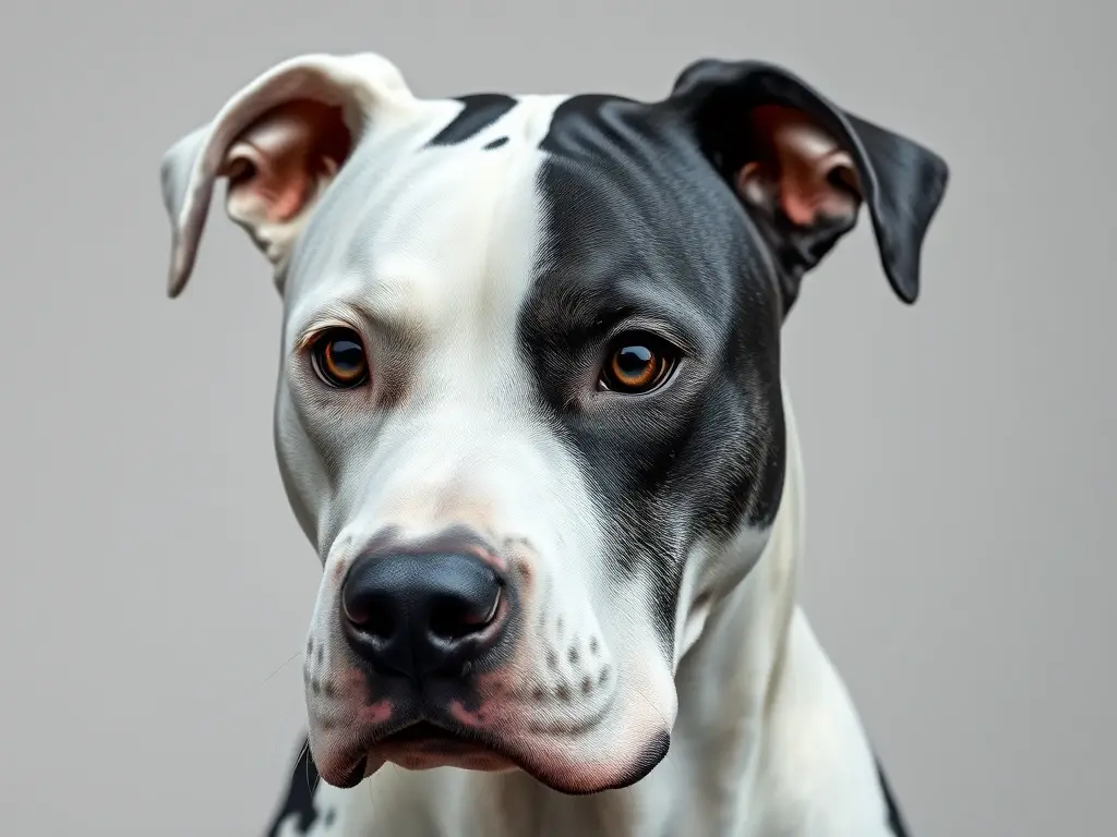 Foto realista de un Dogo Argentino musculoso, blanco puro