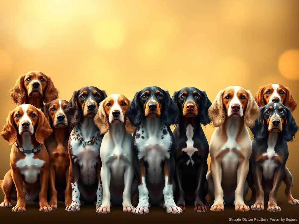 Imagen estética de 12 razas de spaniels y setters, realística y detallada