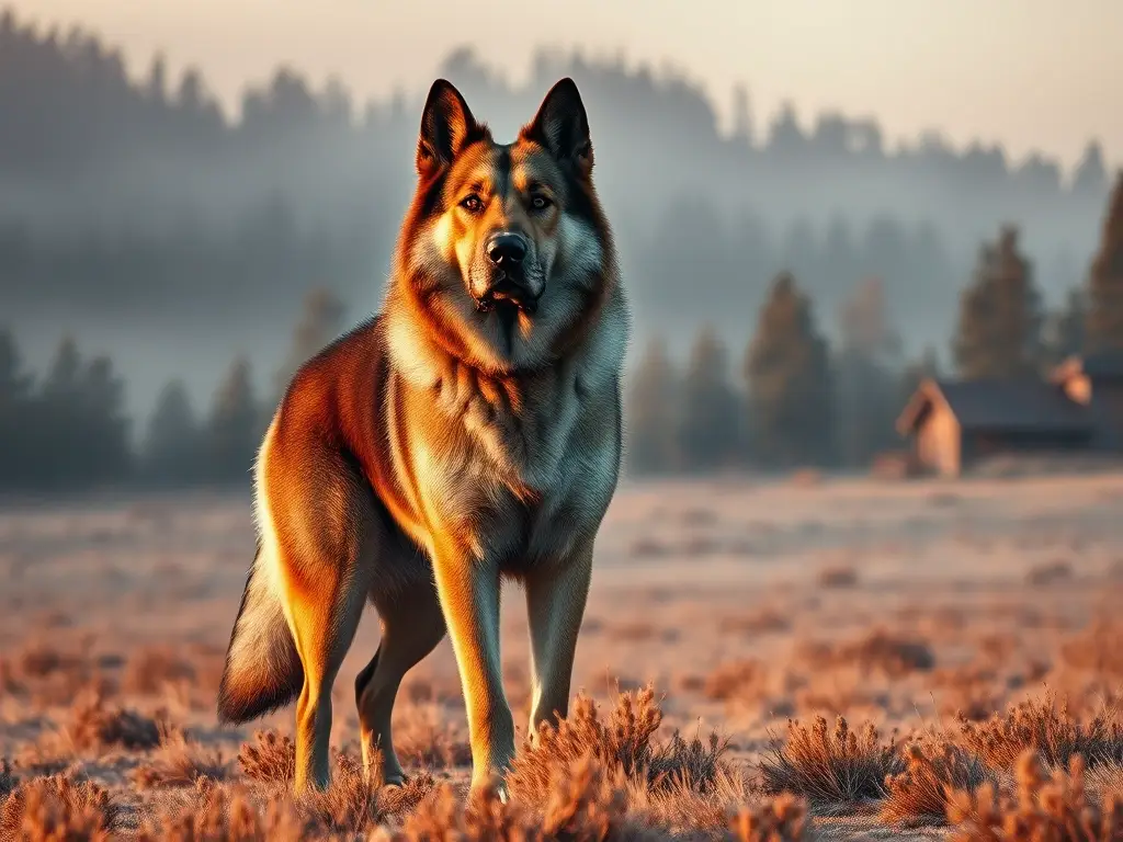 Majestuoso perro ruso gigante en estepa